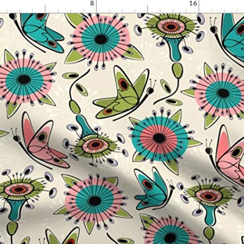 Spoonflower Fabric - Mod Butterflies Flowers Butterfly Floral Spri...