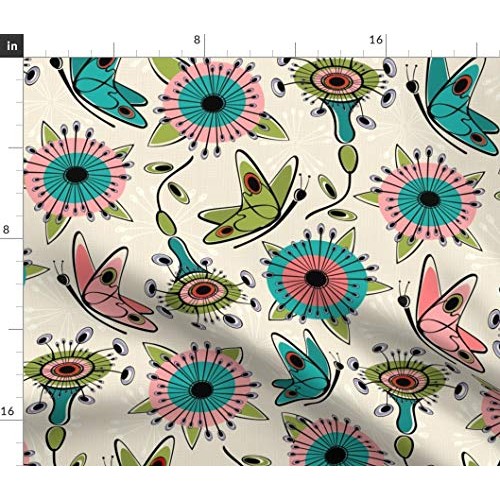 Spoonflower Fabric - Mod Butterflies Flowers Butterfly Floral Spri...