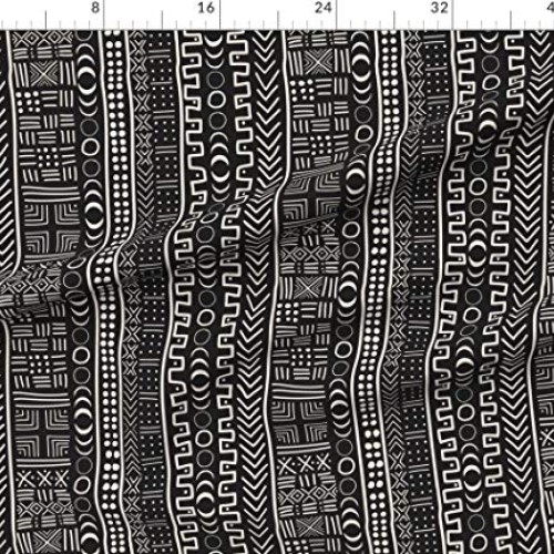 Spoonflower Fabric - Mudcloth Solar Africa Inspired Boho Moon Luna...