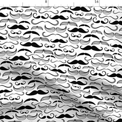 Spoonflower Fabric - Mustache Hair Hipster Man Retro Printed on Pe...