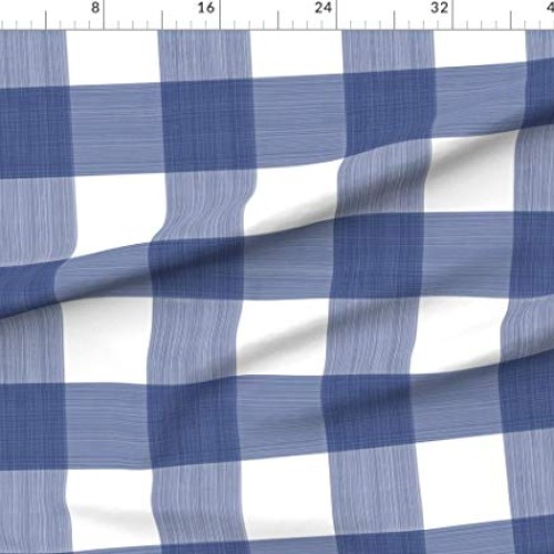 Spoonflower Fabric - Navy Buffalo Plaid Check Gingham Blue White P...