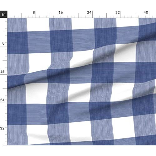 Spoonflower Fabric - Navy Buffalo Plaid Check Gingham Blue White P...