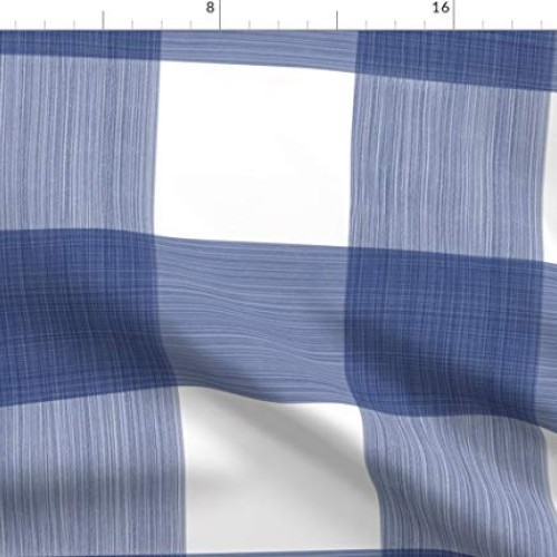 Spoonflower Fabric - Navy Buffalo Plaid Check Gingham Blue White P...