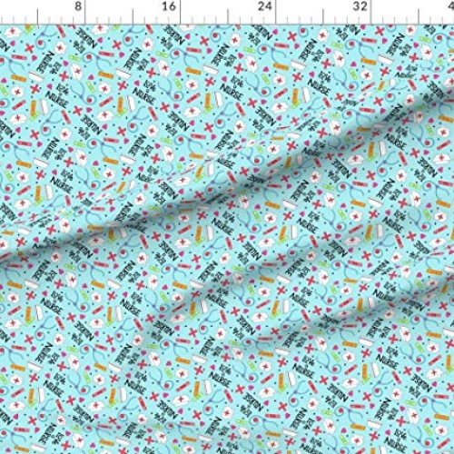 Spoonflower Fabric - Nurse, Love, Blue, Hospital, Appreciation, Vi...