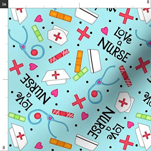 Spoonflower Fabric - Nurse, Love, Blue, Hospital, Appreciation, Vi...