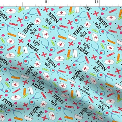 Spoonflower Fabric - Nurse, Love, Blue, Hospital, Appreciation, Vi...