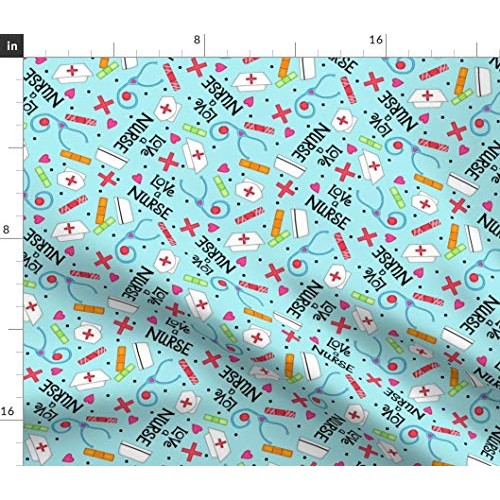 Spoonflower Fabric - Nurse, Love, Blue, Hospital, Appreciation, Vi...