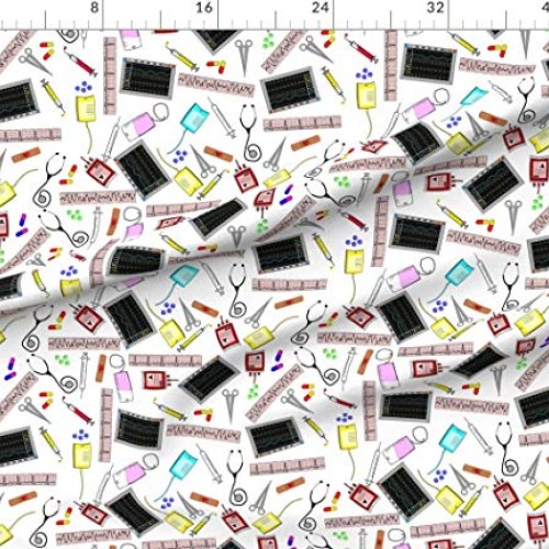 Spoonflower Fabric - Nurse Medical Theme Registered Cardiac Nursin...