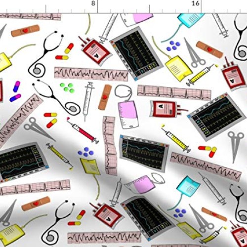 Spoonflower Fabric - Nurse Medical Theme Registered Cardiac Nursin...