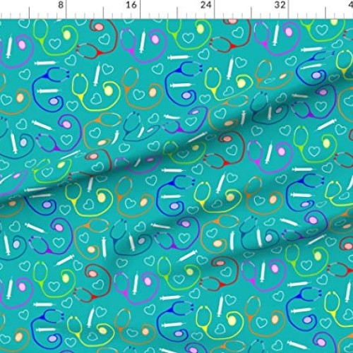 Spoonflower Fabric - Nurse Medical Theme Teal Tools Registered Nur...