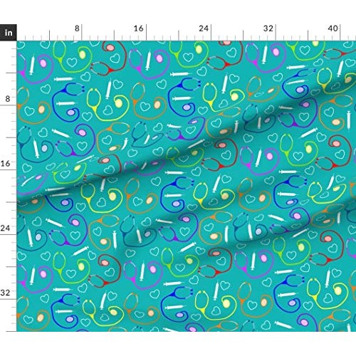 Spoonflower Fabric - Nurse Medical Theme Teal Tools Registered Nur...