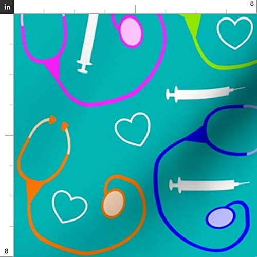 Spoonflower Fabric - Nurse Medical Theme Teal Tools Registered Nur...