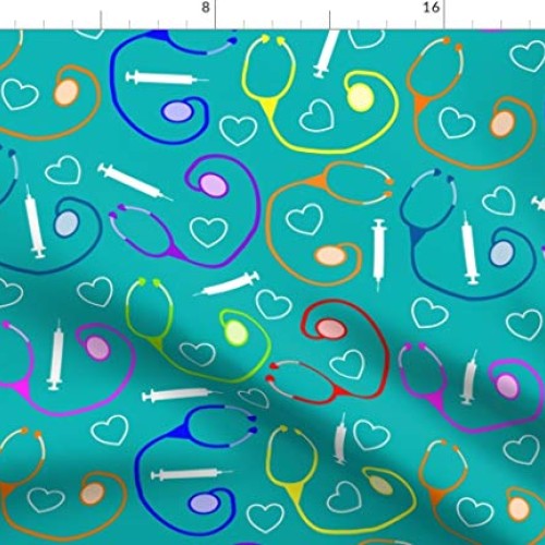 Spoonflower Fabric - Nurse Medical Theme Teal Tools Registered Nur...