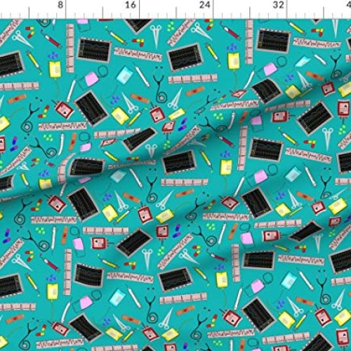Spoonflower Fabric - Nurse Theme Cardiac Registered Tools Hospital...