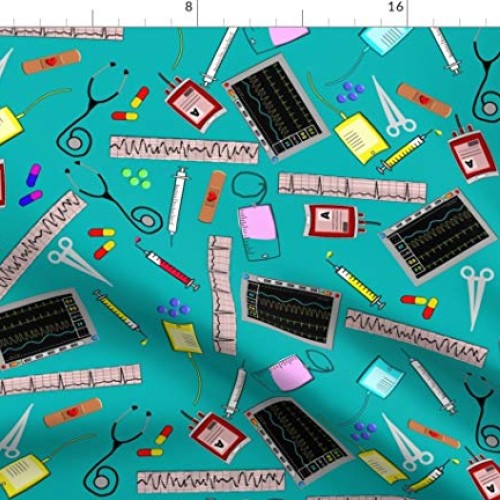 Spoonflower Fabric - Nurse Theme Cardiac Registered Tools Hospital...