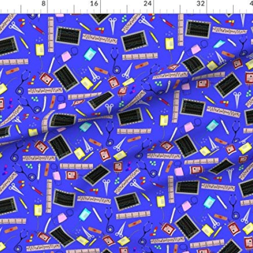 Spoonflower Fabric - Nurse Theme Royal Blue Cardiac Registered Med...
