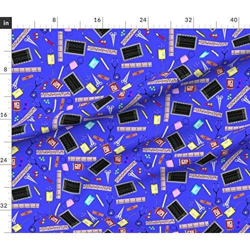 Spoonflower Fabric - Nurse Theme Royal Blue Cardiac Registered Med...