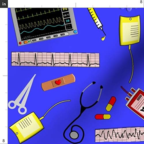 Spoonflower Fabric - Nurse Theme Royal Blue Cardiac Registered Med...