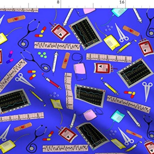 Spoonflower Fabric - Nurse Theme Royal Blue Cardiac Registered Med...
