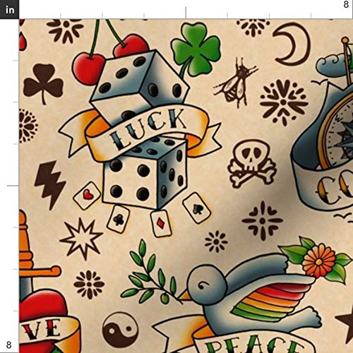 Spoonflower Fabric - Old Tattoos Tattoo School Heart Retro Rockabi...