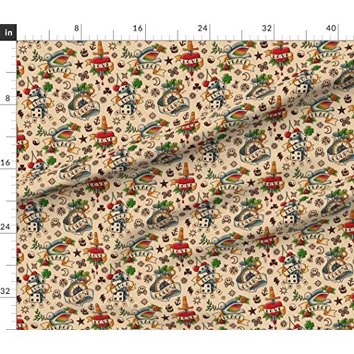 Spoonflower Fabric - Old Tattoos Tattoo School Heart Retro Rockabi...