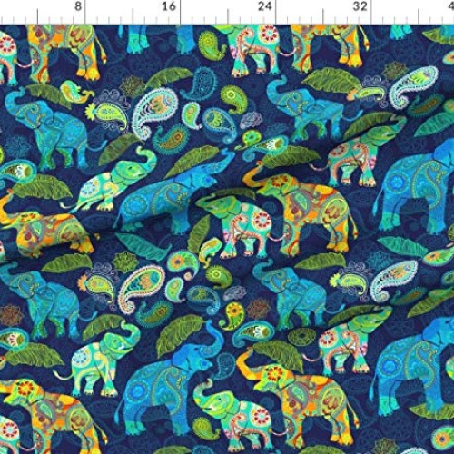 Spoonflower Fabric - Paisley, Elephants, Asian, African, Vibrant, ...