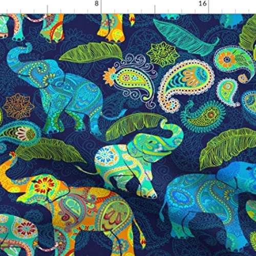 Spoonflower Fabric - Paisley, Elephants, Asian, African, Vibrant, ...