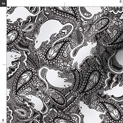 Spoonflower Fabric - Paisley Power Small White Rat Print Rodent Cr...