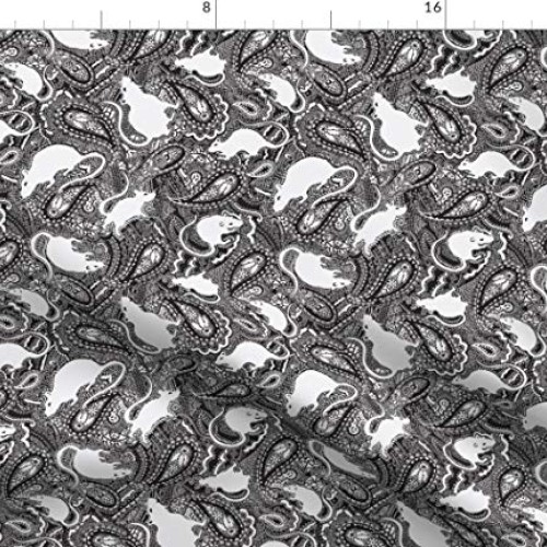 Spoonflower Fabric - Paisley Power Small White Rat Print Rodent Cr...
