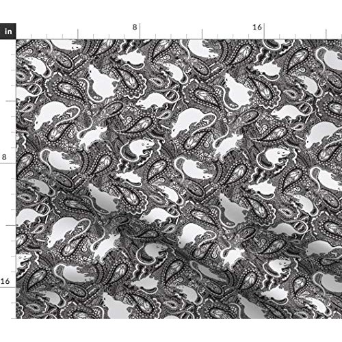 Spoonflower Fabric - Paisley Power Small White Rat Print Rodent Cr...