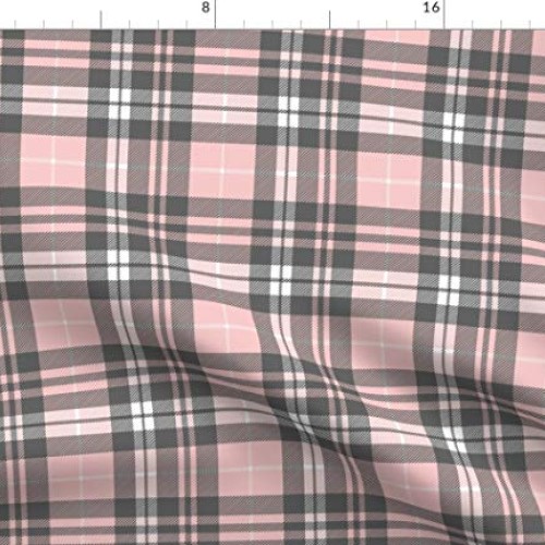 Spoonflower Fabric - Pink Grey Plaid Wholecloth Coordinate Tartan ...