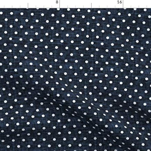 Spoonflower Fabric - Polkadot Navy Blue Indigo Rockabilly White Do...