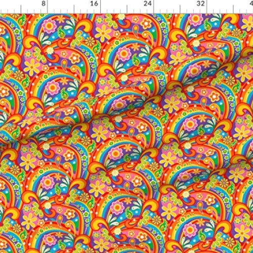 Spoonflower Fabric - Psychedelic Flower Power 1960S Flowers Colorf...