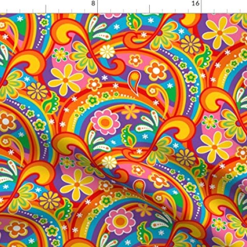 Spoonflower Fabric - Psychedelic Flower Power 1960S Flowers Colorf...