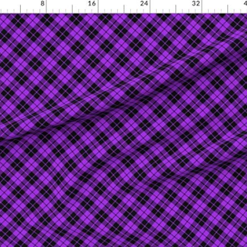 Spoonflower Fabric - Purple Black Tartan Plaid Printed on Petal Si...