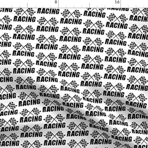 Spoonflower Fabric - Racing Flag Car Checkered Printed on Petal Si...