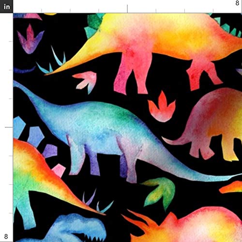 Spoonflower Fabric - Rainbow Dinosaurs Black Scale Watercolour Wat...