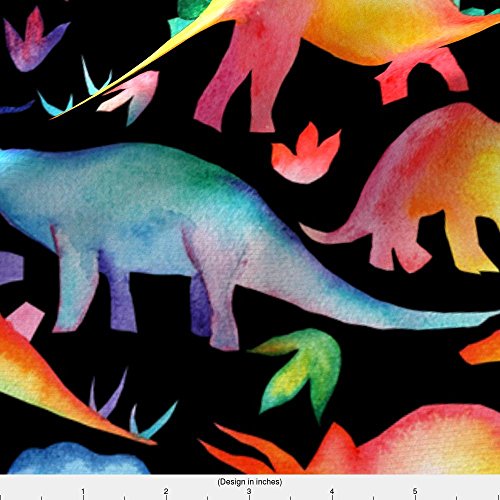 Spoonflower Fabric - Rainbow Dinosaurs Black Scale Watercolour Wat...