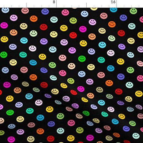 Spoonflower Fabric - Rainbow Polka Dot Pattern Face Colorful Multi...