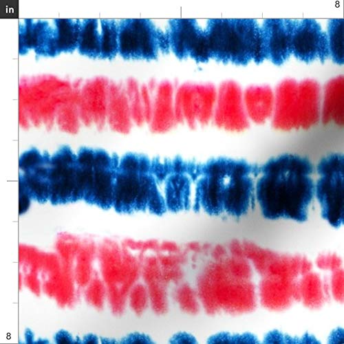 Spoonflower Fabric - Red Dark Blue Tie Dye Stripes July 4th Americ...