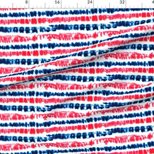 Spoonflower Fabric - Red Dark Blue Tie Dye Stripes July 4th Americ...