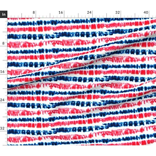 Spoonflower Fabric - Red Dark Blue Tie Dye Stripes July 4th Americ...