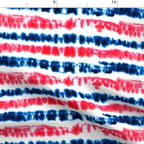 Spoonflower Fabric - Red Dark Blue Tie Dye Stripes July 4th Americ...