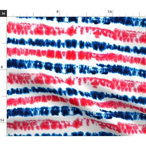 Spoonflower Fabric - Red Dark Blue Tie Dye Stripes July 4th Americ...