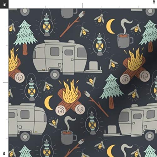 Spoonflower Fabric - Retro Camping Camper Campfire Fireflies Coffe...