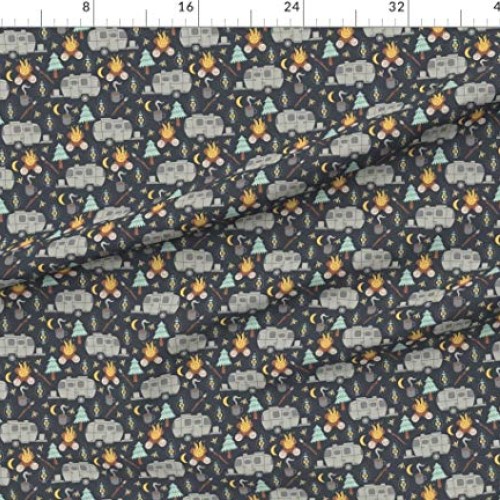 Spoonflower Fabric - Retro Camping Camper Campfire Fireflies Coffe...