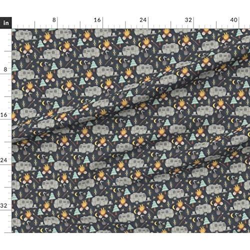 Spoonflower Fabric - Retro Camping Camper Campfire Fireflies Coffe...