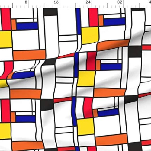 Spoonflower Fabric - Retro Mod Color Blocking Line Pattern Geometr...