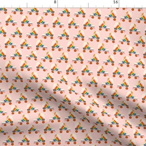 Spoonflower Fabric - Retro Roller Skates Skate Skating Rainbow 198...