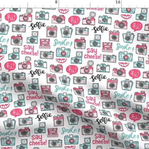 Spoonflower Fabric - Retro Smile Typography Photography Camera Lov...
